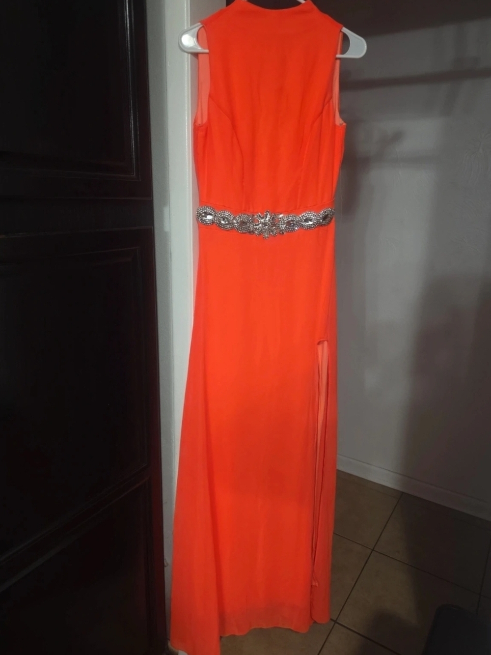 Amazon Vibrant Orange Sleeveless Maxi Dress with Beaded Waist